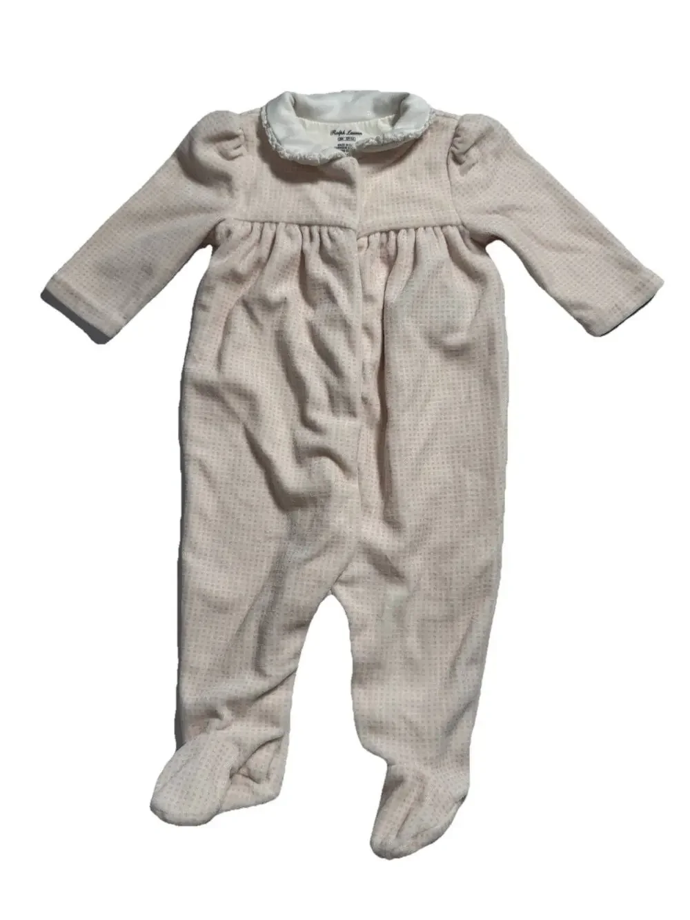 Ralph Lauren Baby Girls Footed Sleeper Pink Ruffle Collar 3M Cotton Blend